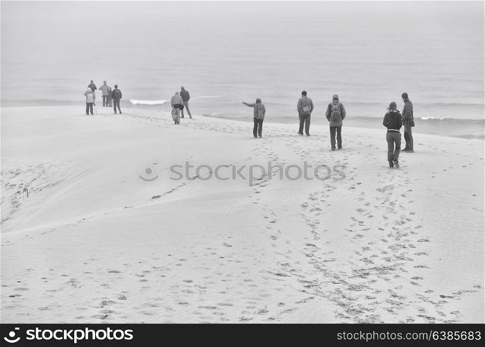 in south africa the fog and the people in the winter beach