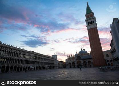 In St. Mark Square, with Campanile on the right