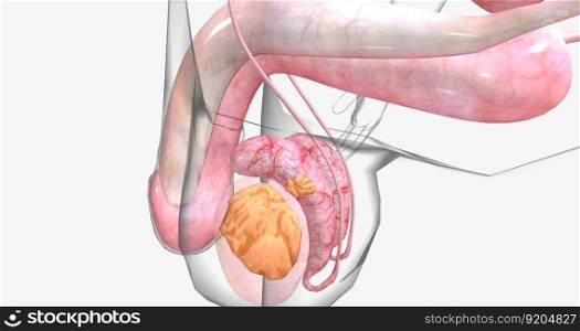 In sta≥IB, the tumor has spread to the eπdidymis or vessels within the testic≤, spermatic cord, or the scrotum. 3D rendering. In sta≥IB, the tumor has spread to the eπdidymis or vessels within the testic≤, spermatic cord, or the scrotum.