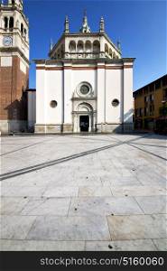 in the busto arsizio old church closed brick tower sidewalk italy lombardy