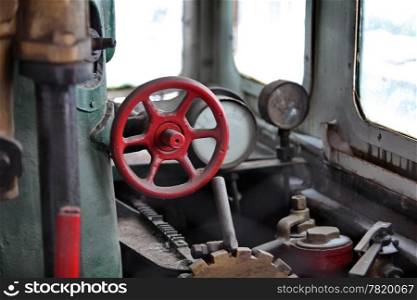 In the cabin of the old steam locomotive