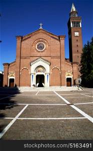 in the castellanza primo old church closed brick tower sidewalk italy lombardy