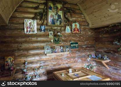 In the chapel of the holy spring of St. Nicholas the Wonderworker near the village of Chubukovo, Uglichsky district, Yaroslavl region, Russia.