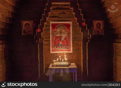 In the chapel of the holy spring of the great martyr Paraskeva Pyatnitsa near the village of Urmanets, Nekrasovsky District, Yaroslavl Region, Russia.
