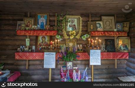 In the chapel on the holy spring of Varvara Iliopolskaya near the village of Kupan, Pereslavsky District, Yaroslavl Region, Russia.