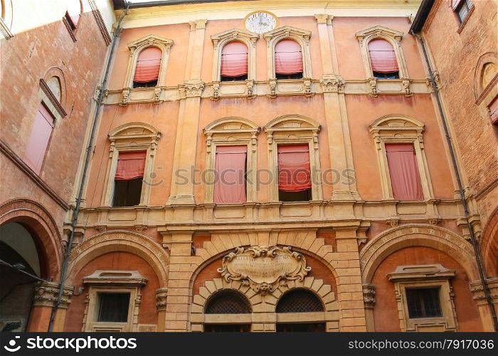 In the courtyard of the Palazzo Comunale in Bologna. Italy