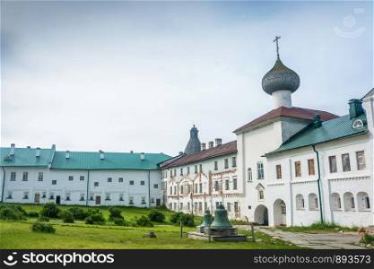 In the courtyard of the Spaso-Preobrazhensky Solovetsky monastery, Arkhangelsk oblast, Russia.