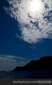 in the cyclades sea of greece sun light and backlight from the clouds