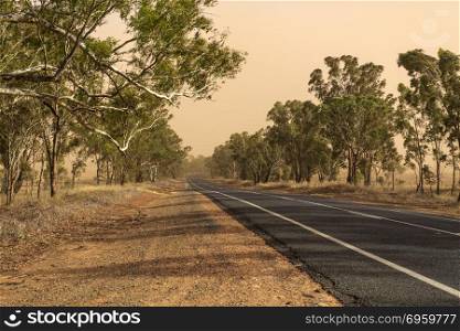 In the middle of a dust storm while driving along the Goldfields Way between Wagga Wagga and Temora, New South Wales. New South Wales a?? Dust Storm near Temora