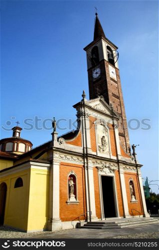 in the mozzate old church closed brick tower sidewalk italy lombardy