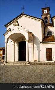 in the mozzate old church closed brick tower sidewalk italy lombardy