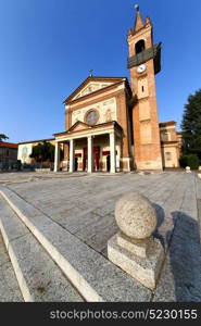 in the parabiago old church closed brick tower sidewalk italy lombardy