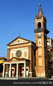 in the parabiago old church closed brick tower sidewalk italy lombardy