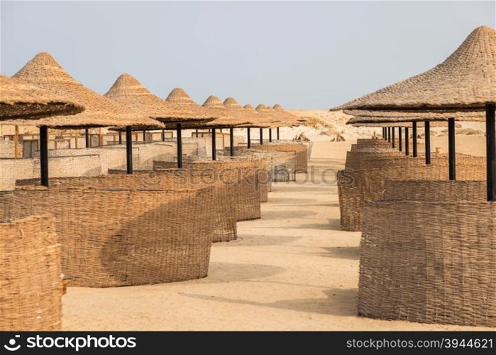 In the picture a group of beach parasols in Egypt