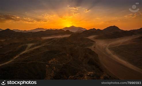 In the picture the Egyptian desert rocks at sunset.