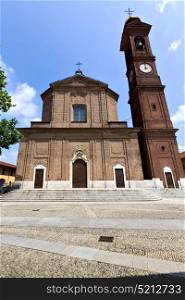 in the samarate old church closed brick tower sidewalk italy lombardy