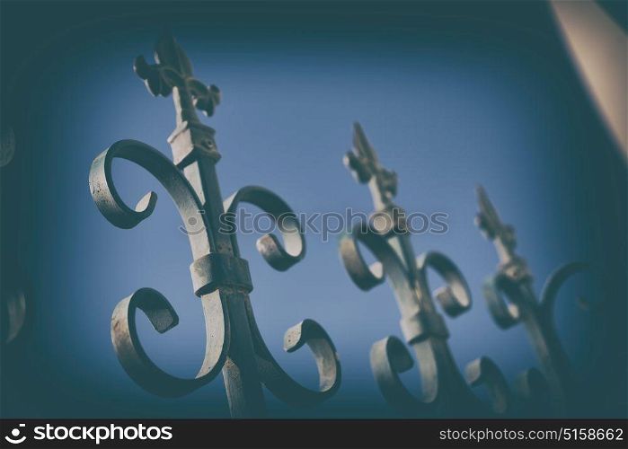 in the sky an iron fence prospective and abstracr background