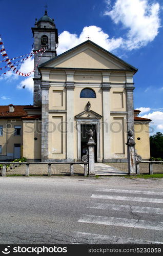 in the solbiate arno old church closed brick tower sidewalk italy lombardy