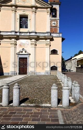 in the somma lombardo old church closed brick tower sidewalk italy lombardy
