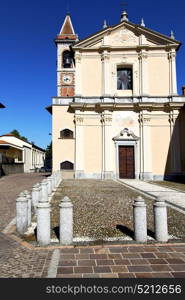 in the somma lombardo old church closed brick tower sidewalk italy lombardy