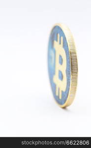 in the white background and copy space the coin of bitcoin like concept of future and investment
