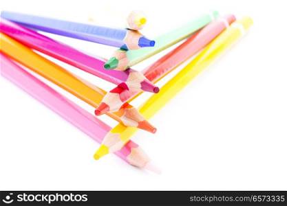 in the white background the color of pencil and the blur with empty space 