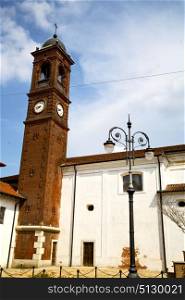 in thesanto antonino old church closed brick tower sidewalk italy lombardy