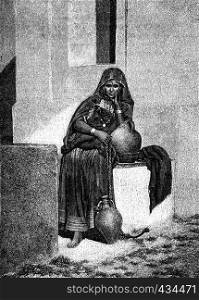 In Tunis. A water carrier, vintage engraved illustration. Journal des Voyages, Travel Journal, (1879-80).
