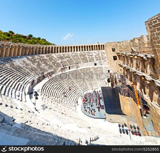 in turkey europe aspendos the old theatre abstract texture of step and gray