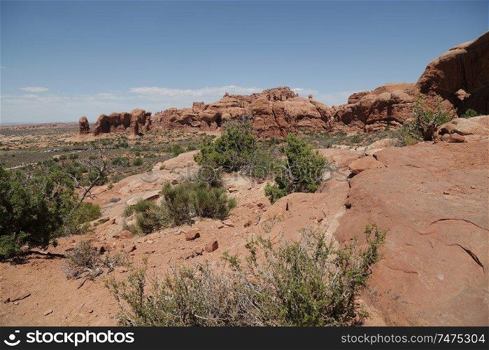   in USA inside the arches national  park the beauty of amazing nature tourist destination

