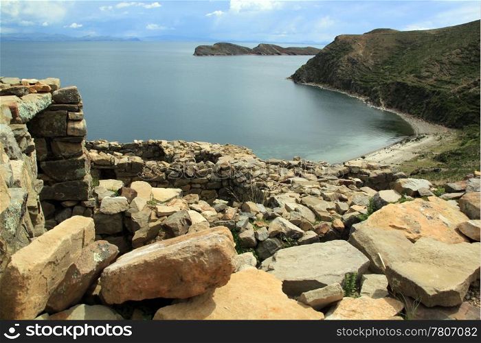 Inca ruins on the island Isla del Sol, Bolivia
