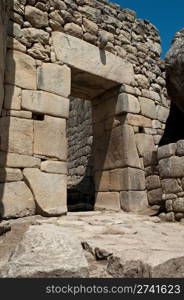 Incan style masonry door at Machu Picchu in Peru.. Commercial Photography