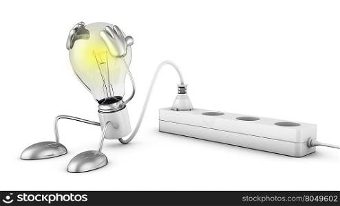 Incandescent lamp holding his hands behind his head. 3d render.
