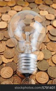 incandescent lamp on coins background