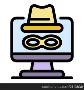 Incognito computer protection icon. Outline incognito computer protection vector icon color flat isolated. Incognito computer protection icon color outline vector