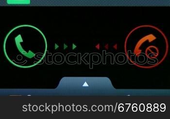 Incoming phone call indication on smartphone display close-up