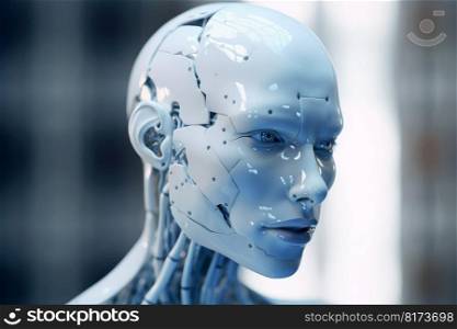 Incomplete android. Cyborg head futuristic Generate Ai. Incomplete android. Cyborg head futuristic