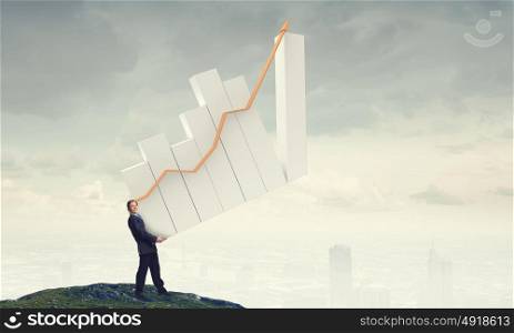 Increase your income. Businessman carrying graph bar growing concept in hands