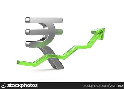Increasing the value of Indian rupee currency, concept image