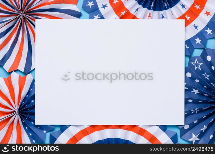Independence Day lanterns. 4th of July holiday banner design. USA flag color theme paper fans template.