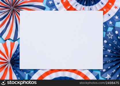 Independence Day lanterns. 4th of July holiday banner design. USA flag color theme paper fans template.