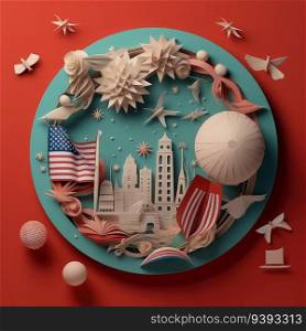 Independence in Paper Minimalistic 3D Craft Style Illustration for 4th of July. For print, web design, UI, poster and other.