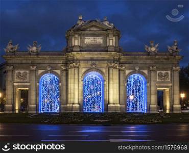 Independence Square in Christmas season, Madrid. Spain