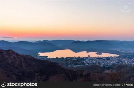 India at sunrise, Man Sagar lake view, Jaipur.. India at sunrise, Man Sagar lake view, Jaipur