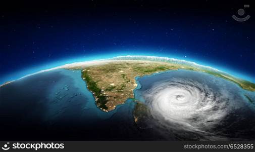 India city lights and tornado. 3d rendering. India city lights and tornado. Elements of this image furnished by NASA. 3d rendering. India city lights and tornado. 3d rendering