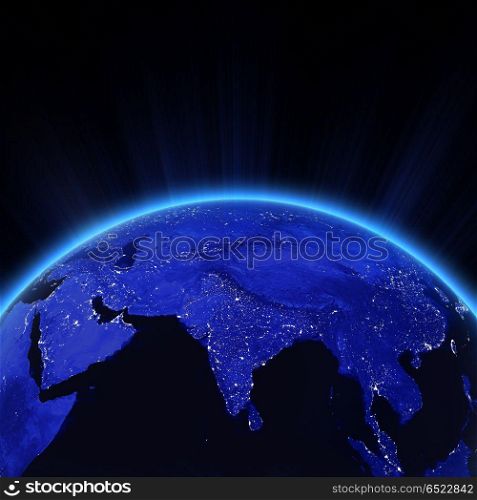 India city lights at night 3d rendering. India city lights at night. Elements of this image furnished by NASA 3d rendering. India city lights at night 3d rendering
