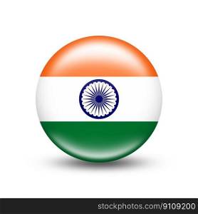 India country flag in sphere with white shadow - illustration. India country flag in sphere with white shadow