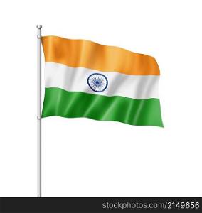 India flag, three dimensional render, isolated on white. Indian flag isolated on white