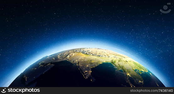 India from space. Elements of this image furnished by NASA. 3d rendering. India from space