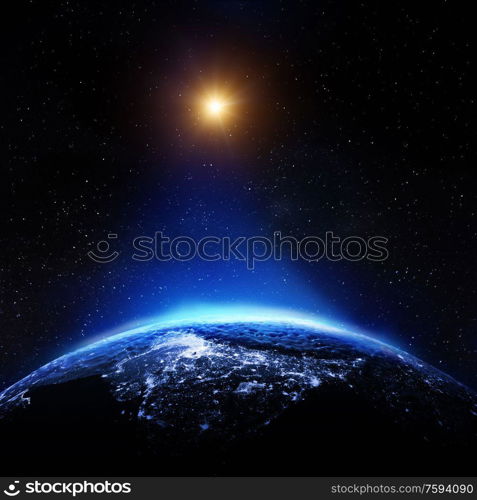 India from space. Elements of this image furnished by NASA. 3d rendering. India from space